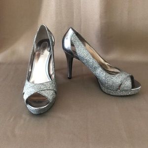 Alfani Open-Toe Glitter Pumps with Slits